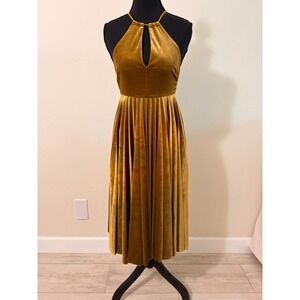 Anthropologie Endless‎ Rose Velvet Halter Pleated Fit And Flare Dress Halter XS